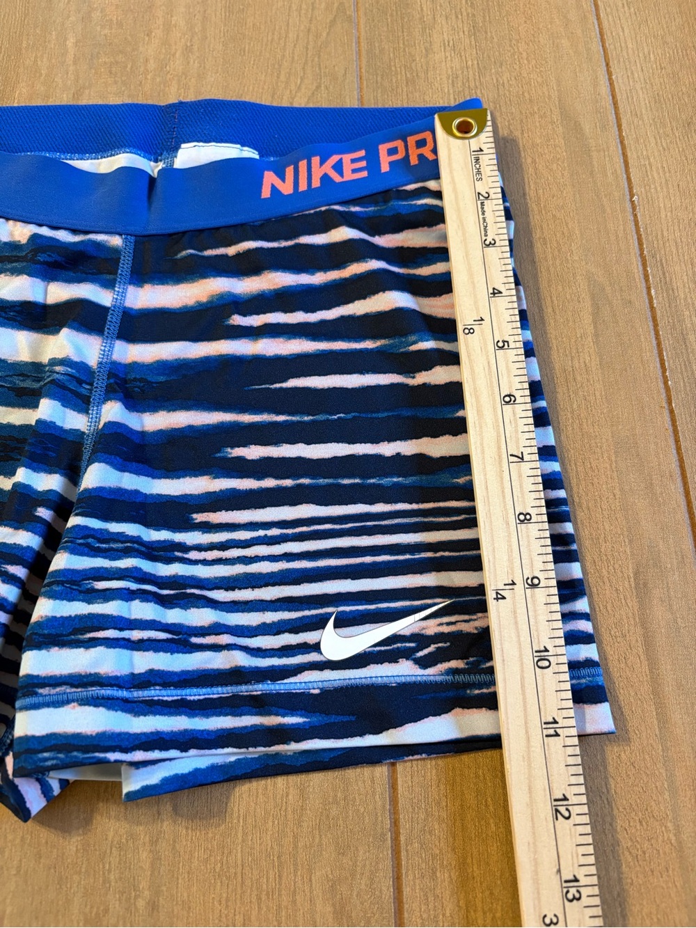 Nike Pro Girls Large Blue Stripe Compression Shorts Youth L Dri-FIT Dance Cheer - Picture 6 of 10